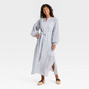 Open Box - Universal Thread - Women's Flounce Long Sleeve Collared Ne Navy Blue